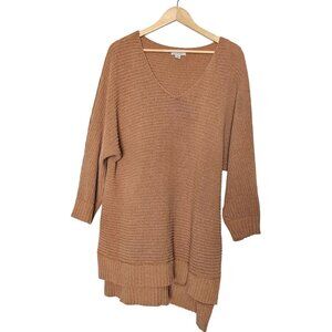 American Eagle Womens V-Neck Knit Sweater Split Hi-Low Hem 3/4 Sleeves Tan L/XL